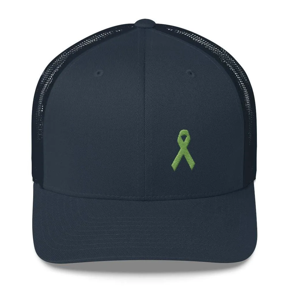 Lymphoma Awareness Snapback Trucker Hat with Green Ribbon