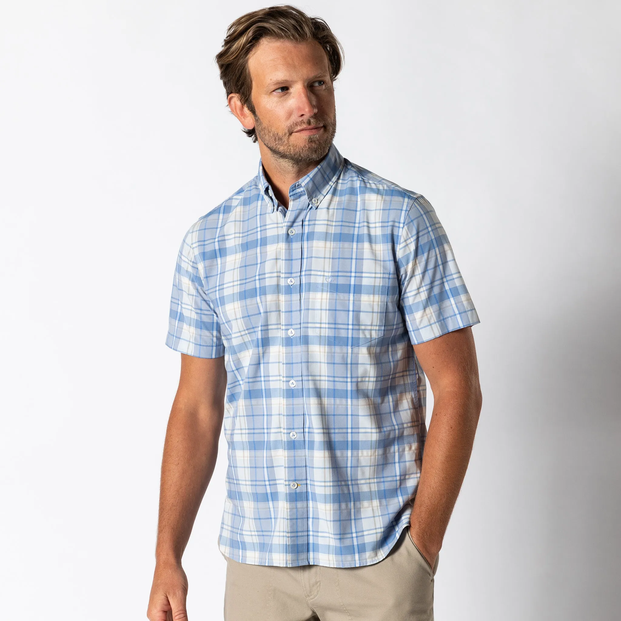 Performance Poplin Sport Shirt - Marina Plaid